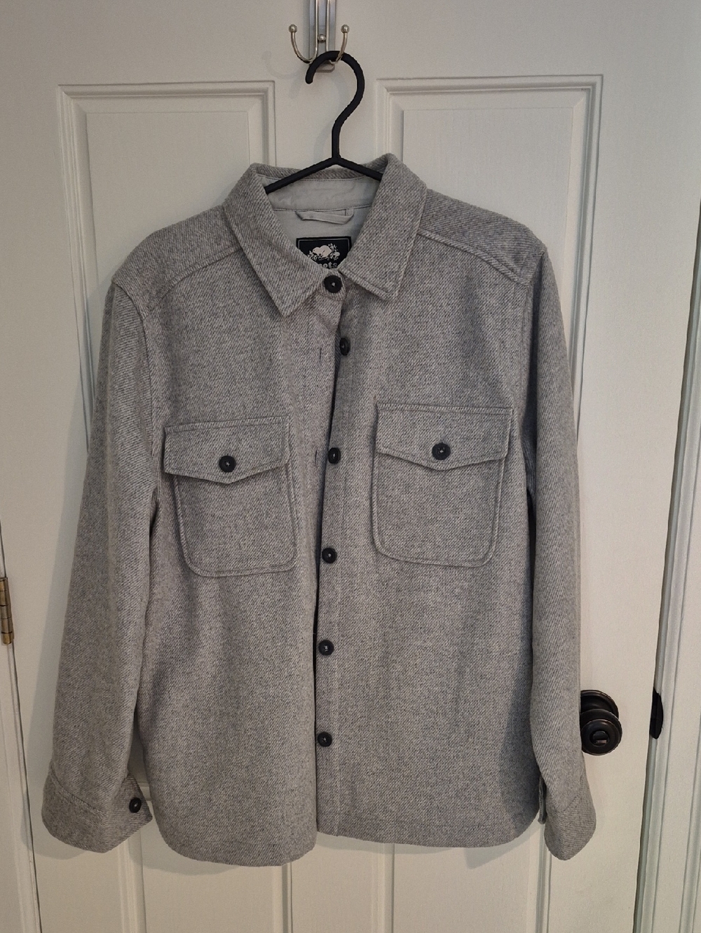 Women's Grey Button-Front Wool Blend Shirt Jacket, Size L